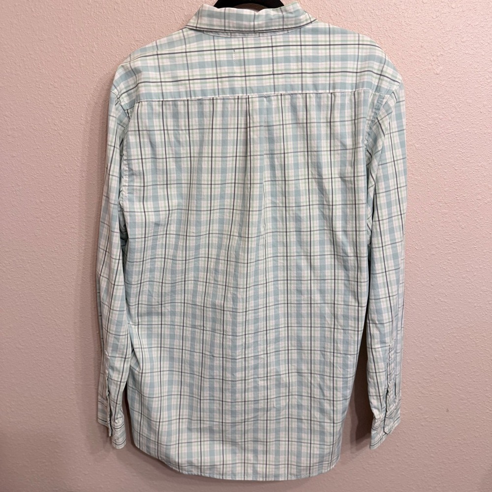 Over Under Featherweight Mens Medium Plaid Button Down Shirt Blue Green USA Made - Picture 3 of 8